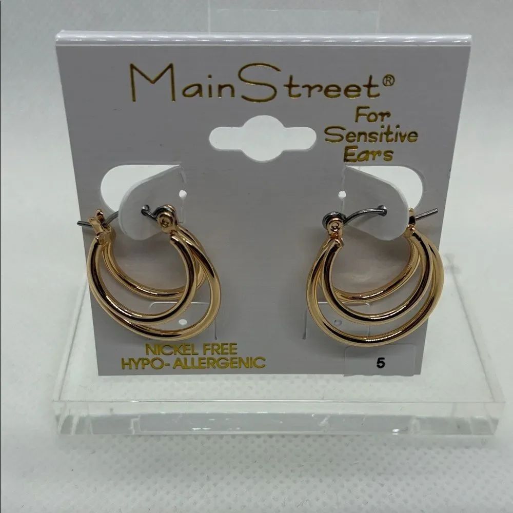 Gold Triple Hoop Earrings for Sensitive Ears